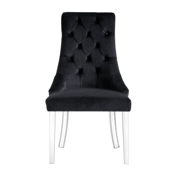 Homeroots Set Of Two Tufted Black And Clear Upholstered Velvet Dining Side Chairs  Wood 543511