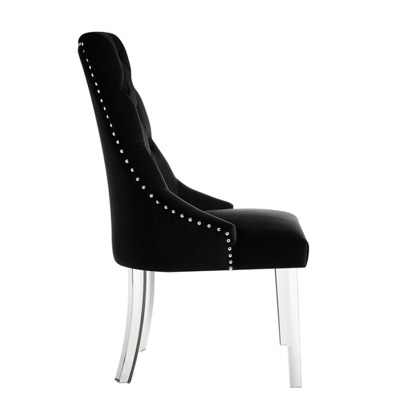 Homeroots Set Of Two Tufted Black And Clear Upholstered Velvet Dining Side Chairs  Wood 543511