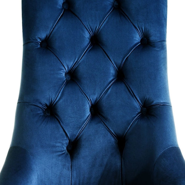 HomeRoots Set of Two Elegant Tufted Navy Velvet Dining Chairs with Clear Legs & Nailhead Trim for Comfort 543512