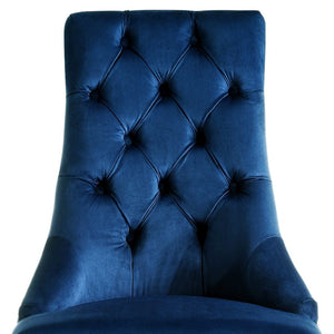 HomeRoots Set of Two Elegant Tufted Navy Velvet Dining Chairs with Clear Legs & Nailhead Trim for Comfort 543512