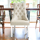 Homeroots Set Of Two Tufted Cream And Clear Upholstered Linen Dining Side Chairs  Wood 543513