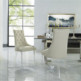 Homeroots Set Of Two Tufted Cream And Clear Upholstered Linen Dining Side Chairs  Wood 543513