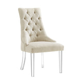 Homeroots Set Of Two Tufted Cream And Clear Upholstered Linen Dining Side Chairs  Wood 543513