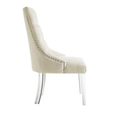 Homeroots Set Of Two Tufted Cream And Clear Upholstered Linen Dining Side Chairs  Wood 543513