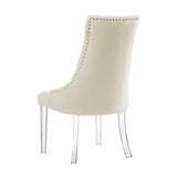 Homeroots Set Of Two Tufted Cream And Clear Upholstered Linen Dining Side Chairs  Wood 543513