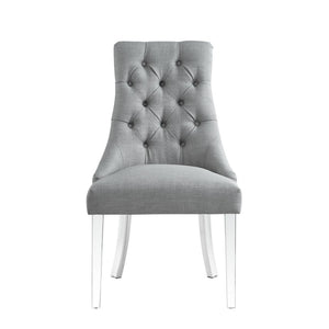 HomeRoots Set of Two Elegant Tufted Light Gray Upholstered Side Chairs with Clear Legs for Versatile Use 543514