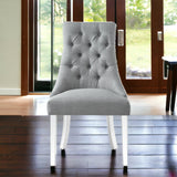 Homeroots Set Of Two Tufted Light Gray And Clear Upholstered Linen Dining Side Chairs  Wood 543514