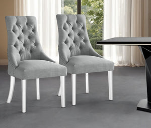 HomeRoots Set of Two Elegant Tufted Light Gray Upholstered Side Chairs with Clear Legs for Versatile Use 543514