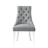 Set of Two Tufted Light Gray Upholstered Linen Dining Side Chairs with Nailhead Trim & Style