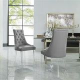 Homeroots Set Of Two Tufted Light Gray And Clear Upholstered Linen Dining Side Chairs  Wood 543514