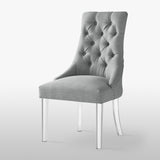 Homeroots Set Of Two Tufted Light Gray And Clear Upholstered Linen Dining Side Chairs  Wood 543514