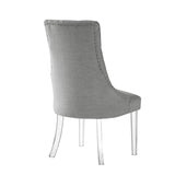 Homeroots Set Of Two Tufted Light Gray And Clear Upholstered Linen Dining Side Chairs  Wood 543514