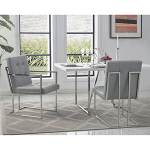 Homeroots Set Of Two Tufted Light Gray And Silver Metallic Upholstered Faux Leather Dining Arm Chairs  Metal 543515