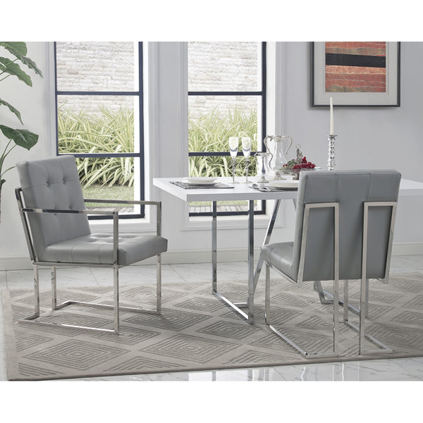 Homeroots Set Of Two Tufted Light Gray And Silver Metallic Upholstered Faux Leather Dining Arm Chairs  Metal 543515