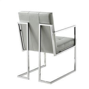 Homeroots Set Of Two Tufted Light Gray And Silver Metallic Upholstered Faux Leather Dining Arm Chairs  Metal 543515
