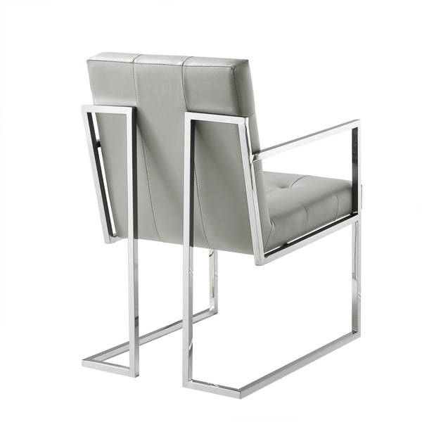 Homeroots Set Of Two Tufted Light Gray And Silver Metallic Upholstered Faux Leather Dining Arm Chairs  Metal 543515
