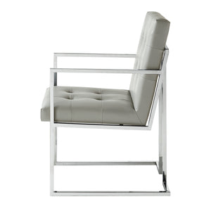 Homeroots Set Of Two Tufted Light Gray And Silver Metallic Upholstered Faux Leather Dining Arm Chairs  Metal 543515