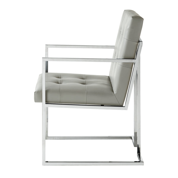 Homeroots Set Of Two Tufted Light Gray And Silver Metallic Upholstered Faux Leather Dining Arm Chairs  Metal 543515