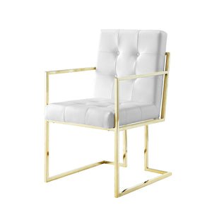 Homeroots Set Of Two Tufted White And Gold Upholstered Faux Leather Dining Arm Chairs  Metal 543516