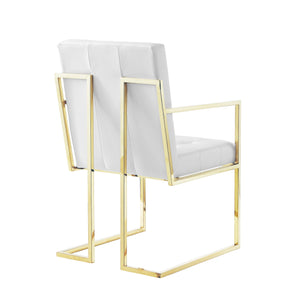 Homeroots Set Of Two Tufted White And Gold Upholstered Faux Leather Dining Arm Chairs  Metal 543516
