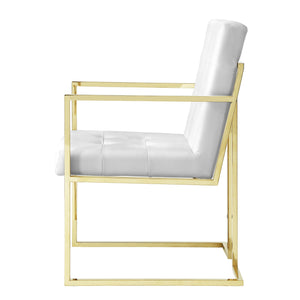Homeroots Set Of Two Tufted White And Gold Upholstered Faux Leather Dining Arm Chairs  Metal 543516