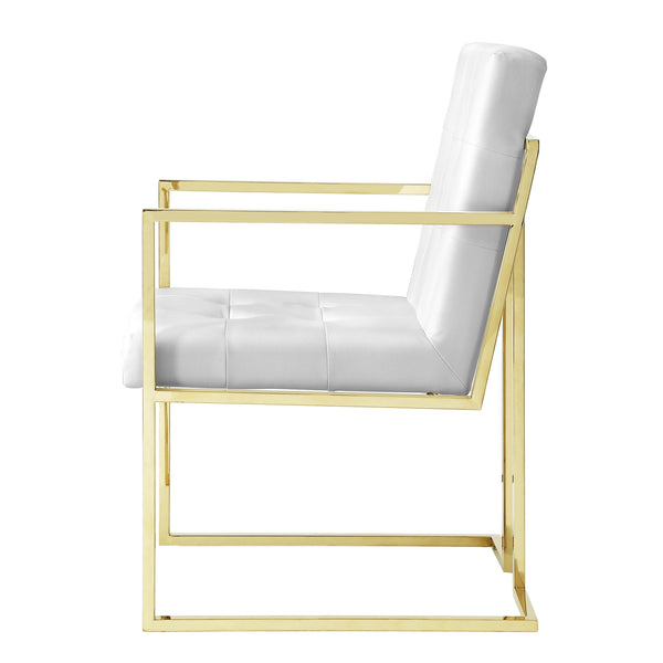 Homeroots Set Of Two Tufted White And Gold Upholstered Faux Leather Dining Arm Chairs  Metal 543516