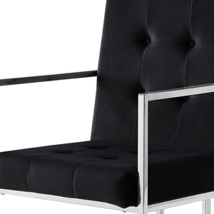 HomeRoots Set of Two Elegant Tufted Black Velvet Dining Arm Chairs with Silver Legs for Modern Spaces 543517