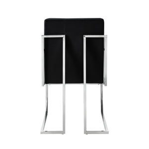 HomeRoots Set of Two Elegant Tufted Black Velvet Dining Arm Chairs with Silver Legs for Modern Spaces 543517