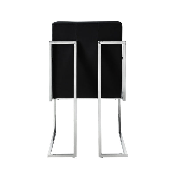 HomeRoots Set of Two Elegant Tufted Black Velvet Dining Arm Chairs with Silver Legs for Modern Spaces 543517