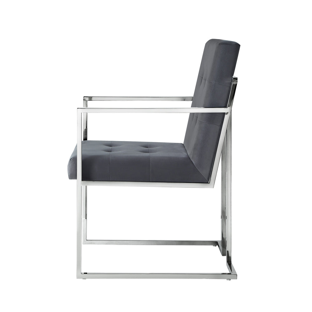 Homeroots Set Of Two Tufted Gray And Silver Metallic Upholstered Velvet Dining Arm Chairs  Metal 543518