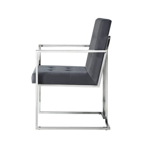 Homeroots Set Of Two Tufted Gray And Silver Metallic Upholstered Velvet Dining Arm Chairs  Metal 543518