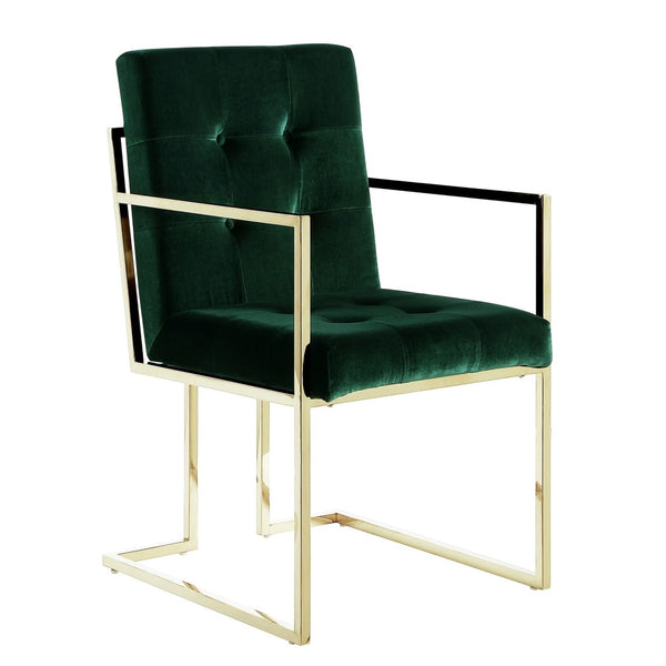 HomeRoots Set of Two Elegant Hunter Green Velvet Dining Arm Chairs with Gold Legs for Timeless Style 543519