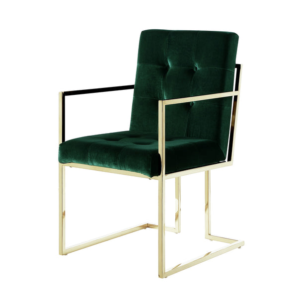Homeroots Set Of Two Tufted Hunter Green And Gold Upholstered Velvet Dining Arm Chairs  Metal 543519
