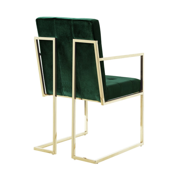 Homeroots Set Of Two Tufted Hunter Green And Gold Upholstered Velvet Dining Arm Chairs  Metal 543519