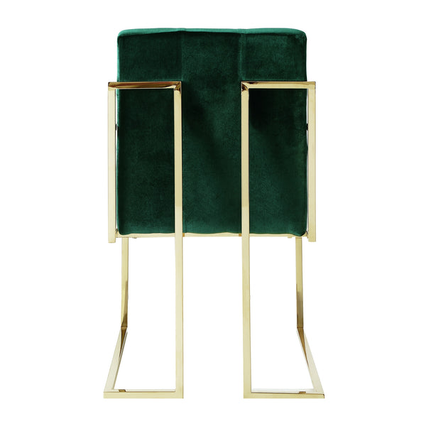 Homeroots Set Of Two Tufted Hunter Green And Gold Upholstered Velvet Dining Arm Chairs  Metal 543519