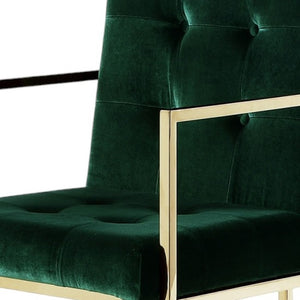 HomeRoots Set of Two Elegant Hunter Green Velvet Dining Arm Chairs with Gold Legs for Timeless Style 543519