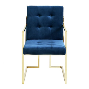 HomeRoots Set of Two Elegant Navy Blue Velvet Dining Armchairs with Gold Steel Legs for Timeless Comfort 543520