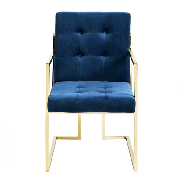 HomeRoots Set of Two Elegant Navy Blue Velvet Dining Armchairs with Gold Steel Legs for Timeless Comfort 543520