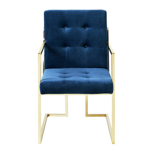 Homeroots Set Of Two Tufted Navy Blue And Gold Upholstered Velvet Dining Arm Chairs  Metal 543520