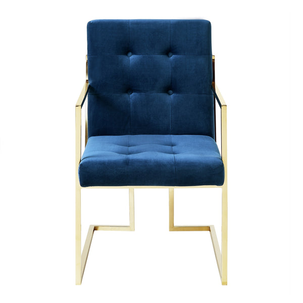 Homeroots Set Of Two Tufted Navy Blue And Gold Upholstered Velvet Dining Arm Chairs  Metal 543520