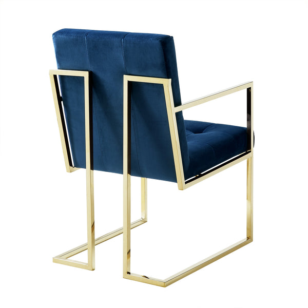 Homeroots Set Of Two Tufted Navy Blue And Gold Upholstered Velvet Dining Arm Chairs  Metal 543520