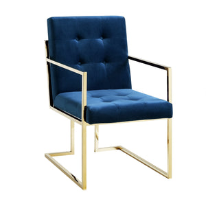Homeroots Set Of Two Tufted Navy Blue And Gold Upholstered Velvet Dining Arm Chairs  Metal 543520