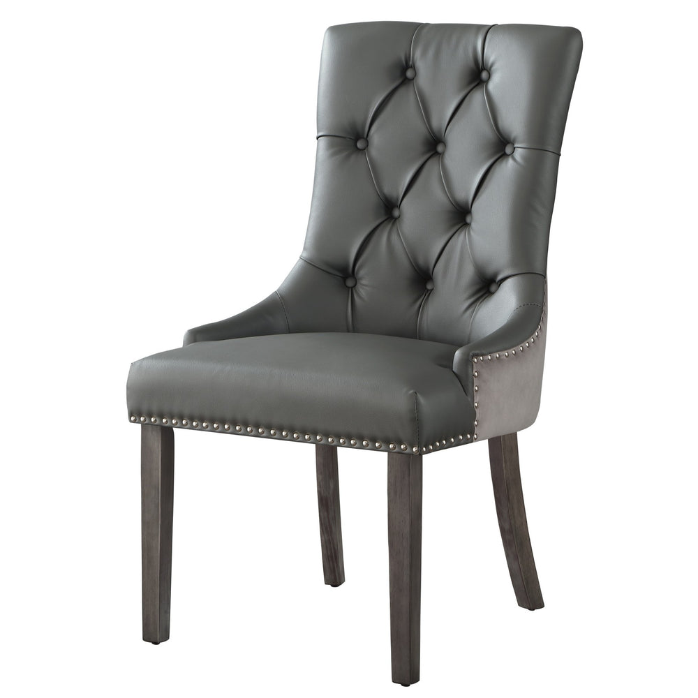 Homeroots Set Of Two Tufted Dark Gray And Black Upholstered Faux Leather Dining Side Chairs  Wood 543521