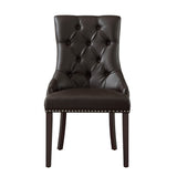 Set of Two Tufted Espresso Faux Leather Dining Chairs with Nailhead Trim for Elegant Seating