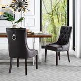 Homeroots Set Of Two Tufted Espresso Upholstered Faux Leather Dining Side Chairs  Wood 543522