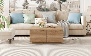 English Elm 33.25" Square Storage Coffee Table Four Drawer Matte Mdf Living Room Centerpiece Natural N735P422508N