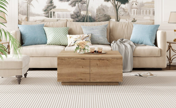 English Elm 33.25" Square Storage Coffee Table Four Drawer Matte Mdf Living Room Centerpiece Natural N735P422508N