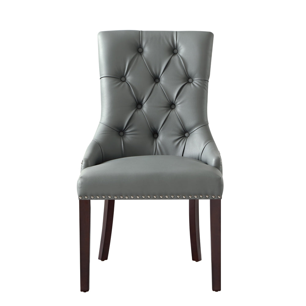 Homeroots Set Of Two Tufted Light Gray And Espresso Upholstered Faux Leather Dining Side Chairs  Wood 543523