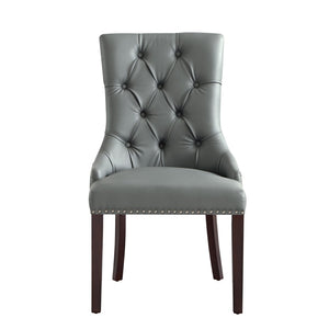 HomeRoots Set of Two Elegant Tufted Light Gray Faux Leather Dining Chairs with Espresso Wood Legs 543523