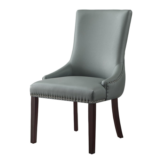 HomeRoots Set of Two Elegant Tufted Light Gray Faux Leather Dining Chairs with Espresso Legs & Nailhead Trim 543525